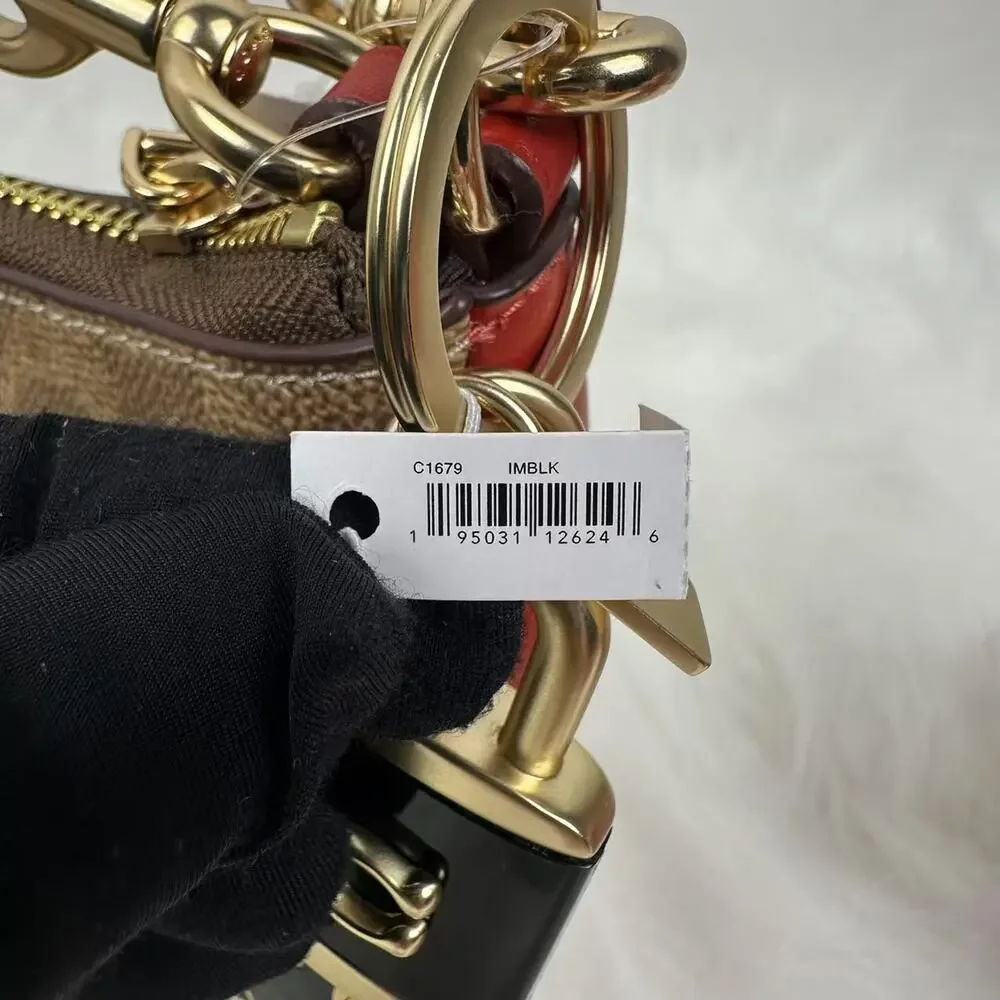 Coach Black and Gold Padlock Keychain Card Holder Charm